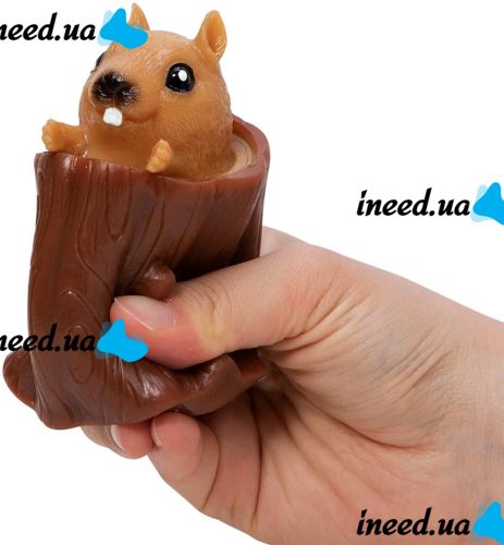 Силиконовая игрушка антистресс Белка в дупле Nutty Squirrel Popper JG-88 6.5х6 см выпрыгивающий Pop It Фуфлик в бревне для детей T206 Коричневый 