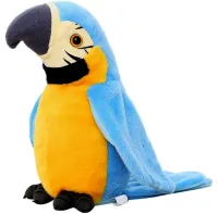 Интерактивный говорящий Попугай Talking Parrot K14802-3 22 см детская мягкая музыкальная игрушка, повторюшка с микрофоном на батарейках Голубая
