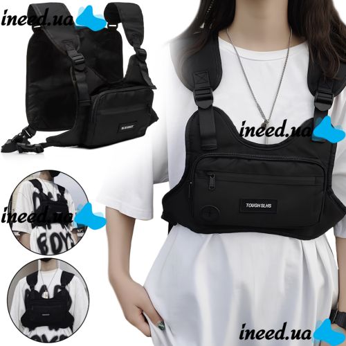 Tough Slhs 125 tactical vest chest bag with 2 compartment pockets, headphone output and adjustable chest straps Black