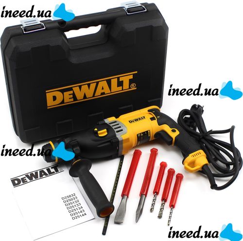 Сетевой перфоратор DeWALT D25143K 900W 3.2 Дж SDS-Plus патрон с регулировкой оборотов 3 режима сверления, электроперфоратор Деволт 900Вт в кейсе