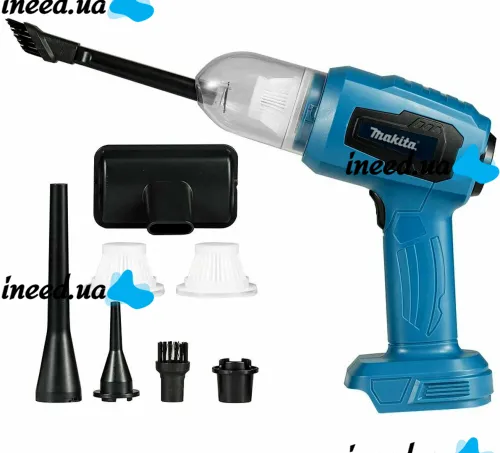 Аккумуляторный пылесос Makita CVC-21 21V с насадками, беспроводной ручной автопылесос Макита 3 режима скорости для сухой уборки в авто и дома Синий