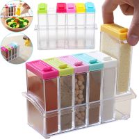 Набор контейнеров для специй Seasoning Six Piece Set 6 штук набор прозрачных емкостей, кухонный органайзер для хранения сыпучих приправ на подставке