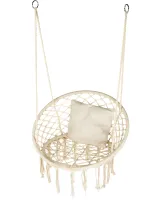 Подвесное кресло-качалка Outtec Boho XXL O-66488 120x80x60 см плетеная садовая качеля, бразильский гамак для дома и террасы до 150 кг Бежевый