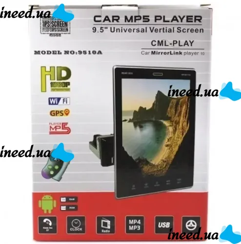 Вертикальная автомагнитола Tesla Style CML-PLAY 9510A 1Din 1GB/16GB с экраном 9.5" дюймов, Магнитола Android GPS Wi-Fi Bluetooth USB с пультом ду