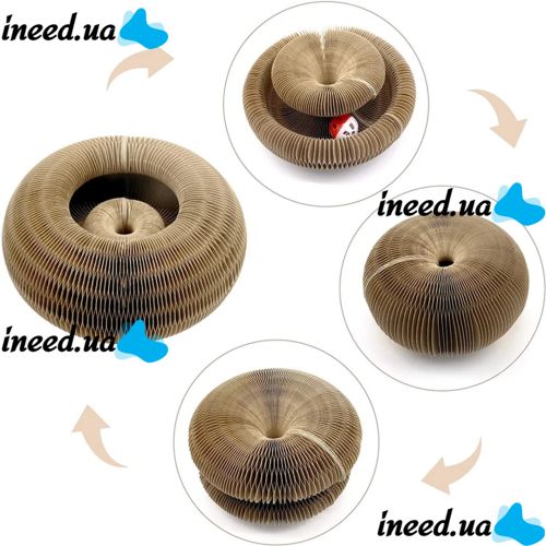 Когтеточка лежанка для кішок Cat Scratching Board 2 в 1 підлогова складна іграшка з м'ячиком для гри з гофрокартону, розкладний чарівний орган