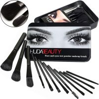 Набор кистей для макияжа Huda Beauty 12 штук, кисти для профессионального макияжа глаз, губ и лица, кисточки в металлической коробке