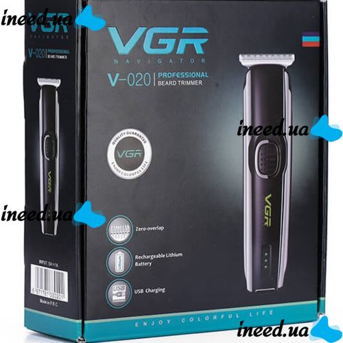Professional Rechargeable Hair and Beard Clipper VGR V-020 Wireless Waterproof Trimmer with Mustache Tips USB Charging