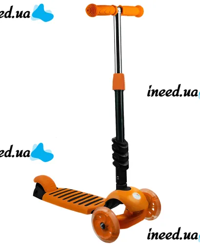 Трехколесный детский самокат беговел Scooter FYS-2864 Orange 5 в 1 со складным сиденьем, родительской ручкой и светящимися колесами Оранжевый