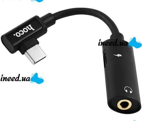 Переходник Hoco LS19 2 в 1 Jack 3.5мм Type-C аудио адаптер на 2 гнезда, конвертер для подключения зарядки и наушников к телефону Audio Converter