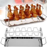 Подставка для приготовления куриных ножек A-Plus Barbecude KF-0982 универсальная стойка с поддоном для духовки и гриля, решетка из нержавеющей стали