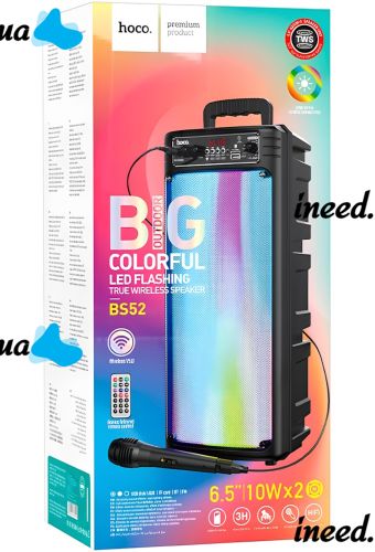 Напольная колонка с микрофоном Hoco BS52 Billowing Outdoor беспроводная портативная акустическая Bluetooth система, автономное караоке, пультом и цветомузыкой