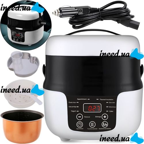 Автомобильная мультиварка Car Electric Rice Cooker M20A 2 л сенсорный мультиповар с подогревом и таймеров 6 режимов от прикуривателя 12V 24V