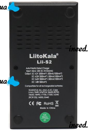 Зарядное устройство для аккумуляторов LiitoKala Lii-S2 универсальная зарядка c LCD дисплеем индикатором для батареек 18650 на 2 аккумулятора от USB