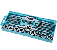 Набор метчики и плашки Tap and Die Set M3-M12 20 штук комплект стальных метчиков и плашек для нарезания метрической резьбы в кейсе мечек и лерка