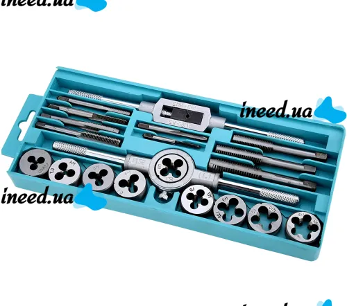 Набор метчики и плашки Tap and Die Set M3-M12 20 штук комплект стальных метчиков и плашек для нарезания метрической резьбы в кейсе мечек и лерка