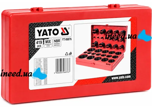 Набор уплотнительных колец Yato YT-06876 419 шт. 3-50 мм резиновые уплотнительные кольца в пластиковом кейсе с отделениями для хранения и сортировки