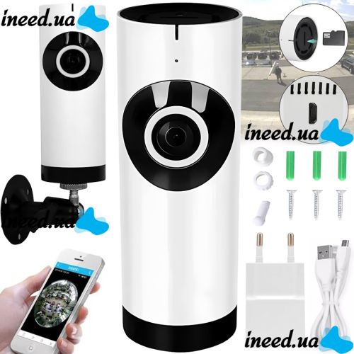 Панорамная беспроводная IP камера Camera Cad 1315 настольная WiFi камера видеонаблюдения рыбий глаз с креплением, видеорегистратор DVR MicroSD