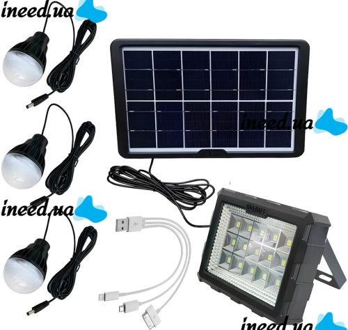 Переносная солнечная станция GDLite GD-106 портативный LED фонарь прожектор с 3 лампами и повербанком на солнечной батареи 4000 мАч GDTimes ZB-28