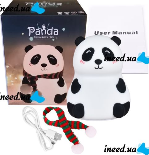 Детский настольный ночник Losso LJC-142 Panda силиконовый светодиодный RGB светильник, беспроводная LED лампа Панда 7 режимов на аккумуляторе USB