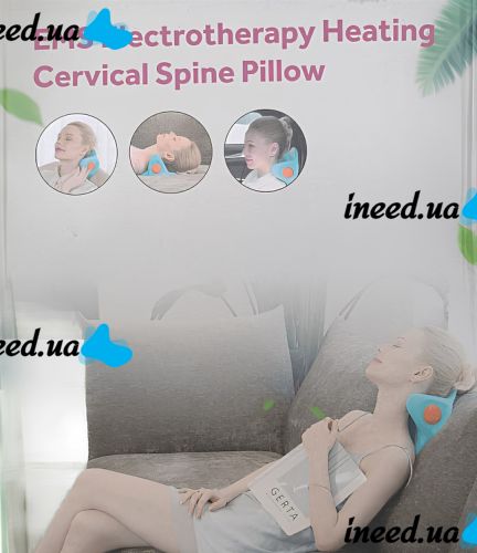 Массажная импульсная подушка подголовник Spin Pillow LY-471 вибрационный миостимулятор U-образной формы для расслабления мышц шеи и плеч Голубой