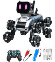 Stunt Dog Robot Champions Stunt Robot Dog is an eight-wheeled puppy with sound and light effects on a remote control and USB gestures