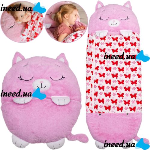 Спальный мешок с подушкой для детей Happy Nappers Китти 3 в 1 детский спальник слипик 130Х50 см кокон трансформер, подушка игрушка на молнии