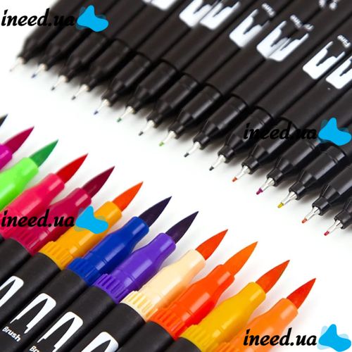 Набор акварельных маркеров-линеров для рисования Dual Brush 100 шт комплект двухсторонних скетч маркеров кистей на водной основе в пенале 100 цветов