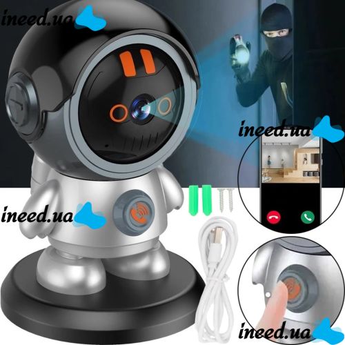 Wireless Baby Monitor Wi-Fi IP Surveillance Camera ESCAM PT302 Cosmonaut with Motion Sensor and Call Function, Rotary Baby Monitor 2K Gray