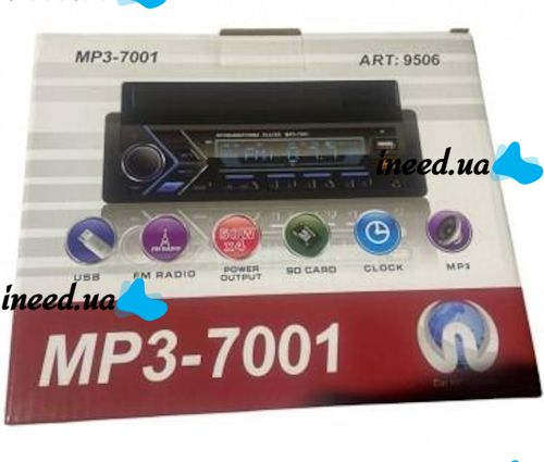 Автомагнитола плеер 1Din Pioneer MP3 7001 BT с держателем для телефона, Автомобильная Bluetooth магнитола с микрофоном проигрыватель USB SD Черная