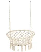 Подвесное кресло-качалка Outtec Boho XXL O-66488 120x80x60 см плетеная садовая качеля, бразильский гамак для дома и террасы до 150 кг Бежевый