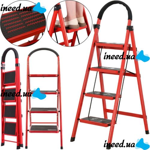 Folding one-way stepladder Forte LFD131TB 4-step ladder up to 150 kg, four-step family stepladder Technologist 152x50 cm for Home