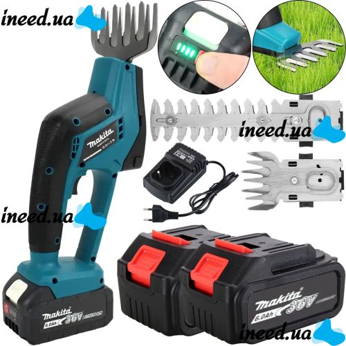 Аккумуляторные ножницы кусторез Makita DUM111SYX 36V 6Ah 2 аккумулятора для стрижки кустов и травы, Беспроводные электроножницы Макита с насадками