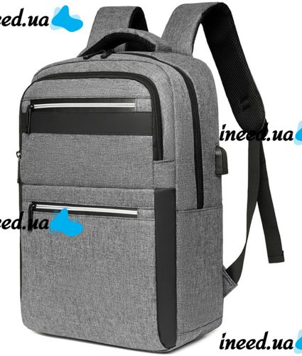 Городской молодежный оксфордский рюкзак Bag BG-40 Серый для ноутбука 15,6" дюйма универсальный мужской с USB и портом для наушников 42Х28 см BG40