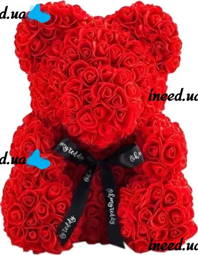 Маленький мишка из искусственных 3D роз Teddy Bear de Luxe 25 см Red, красный медведь Тедди