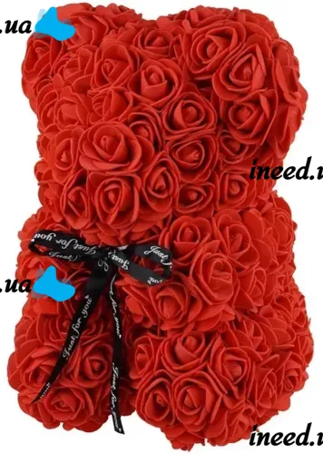 Маленький мишка из искусственных 3D роз Teddy Bear de Luxe 25 см Red, красный медведь Тедди