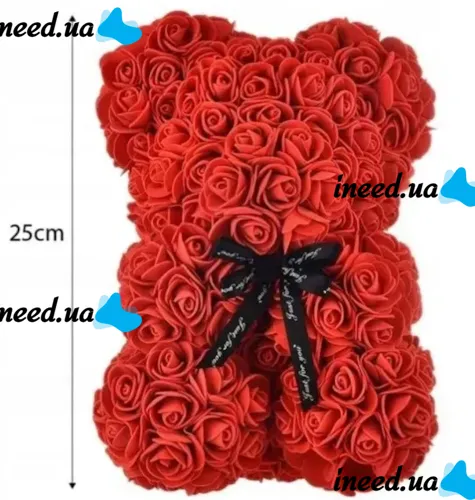 Маленький мишка из искусственных 3D роз Teddy Bear de Luxe 25 см Red, красный медведь Тедди