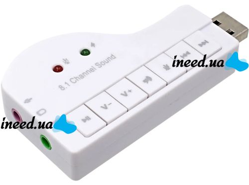 Зовнішня звукова карта USB 8.1 Piano зовнішній звуковий адаптер для ноутбука і ПК комп'ютера, Аудіокарта юсб з кнопками управління 8.3х4.3 см