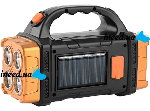Handheld Rechargeable Flashlight with Powerbank X-Balog HB-2678 1500mAh Solar Powered Portable LED Flashlight Floodlight for Camping USB
