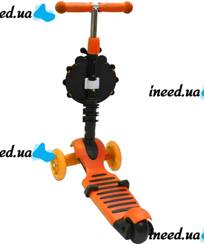 Трехколесный детский самокат беговел Scooter FYS-2864 Orange 5 в 1 со складным сиденьем, родительской ручкой и светящимися колесами Оранжевый