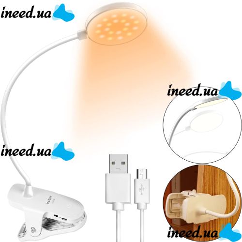 Настольная аккумуляторная LED лампа WD-6651 на прищепке, Светодиодная USB лампа фонарь на гибкой ножке с зажимом прищепкой на аккумуляторе Белая