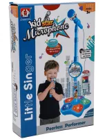 Детский микрофон Kid Star Microphone 5350A на регулируемой стойке с подсветкой, караоке со звуковыми эффектами и МР3 для детей от 3-х лет Голубое