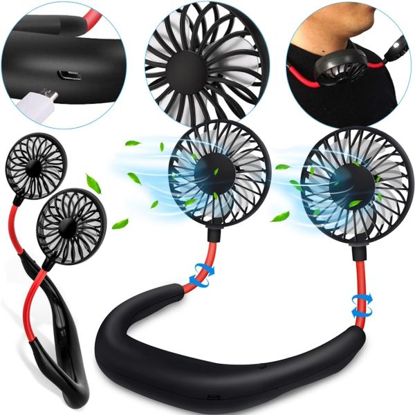 Портативный вентилятор на шею Neck Fan 360° беспроводной шейный спортивный охладитель 3 скорости с аккумулятором, LED-подсветкой и USB зарядкой