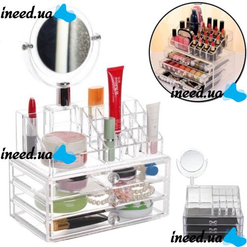 Настільний акриловий органайзер Cosmetic Box CX-8702 C дзеркалом для косметики і дрібниць JN-870, косметичний бокс з висувними ящиками JN-878