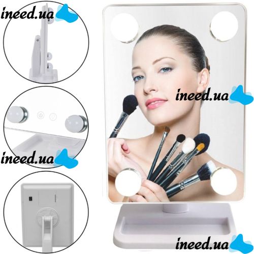 Настольное косметическое зеркало Cosmetie mirror 360 Rotation Angel с LED подсветкой для макияжа, Компактное прямоугольное сенсорное зеркало Белое
