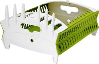 Сушилка органайзер для посуды Compact Dish Rack складная настольная сушка для вилок и ложек, пластиковая сушилка-органайзер на кухню Зеленая с белым