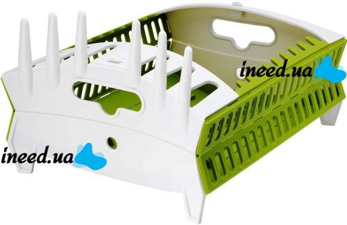 Сушилка органайзер для посуды Compact Dish Rack складная настольная сушка для вилок и ложек, пластиковая сушилка-органайзер на кухню Зеленая с белым