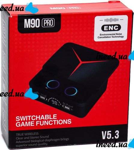 Беспроводные Bluetooth наушники M 90 PRO Black вакуумные блютуз наушники с микрофоном, Led дисплеем и индикатором заряда в кейсе USB M90 Черные