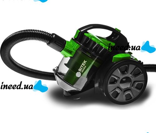 Вакуумний контейнерний пилосос Bitek BT-8663G 2400W з циклонним фільтром, контейнером на 3 л, регулятором потужності та насадками для сухого прибирання Зелений