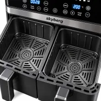 Двойная аэрогриль мультипечь Skyberg SB-317 10 л 4800W сенсорная двухкамерная аэрофритюрница с 2 корзинами, таймером и регулировкой температуры