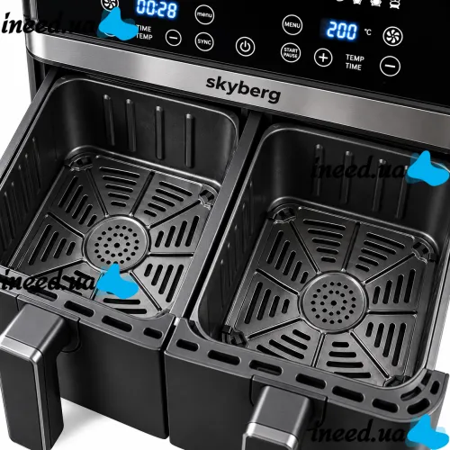 Двойная аэрогриль мультипечь Skyberg SB-317 10 л 4800W сенсорная двухкамерная аэрофритюрница с 2 корзинами, таймером и регулировкой температуры